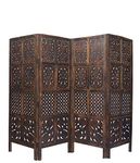 Urbane Crafts Wooden Room Partition/Privacy Screen/Room Space Divider/Room Separator Burnt Wood Finish (Hand Buffing) Frame Traditional Handicrafts 5Ft Height (4 Panel)