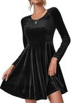 Chigant Women's O Neck Long Sleeve Casual Dress Velvet Swing Flowy Ruffle Hem Mini Dresses 2023 Black