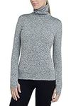 TCA Women's Warm Up Long Sleeve Training Workout Funnel Neck Thermal Running Top with Thumbholes - Quiet Shade Marl, L