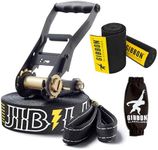 Gibbon Slacklines Jibline with treewear, Black, 49ft (41ft line + 8ft Ratchet Strap with Reinforced Loop) incl. Ratchet Protection, treewear (Black Felt), line Width 50mm/2"