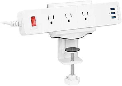Mount-It! Power Strip Holder Clamp Desk Mount with Included Surge Protector | White Desktop Power Outlet with 3 USB Ports and 3 AC Power Outlets | Adjustable Power Strip Clamp Mount
