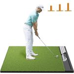 Ponsonbay Integrated Golf Hitting Mat with Ball Tray, Thickening Golf Mats Practice Outdoor & Indoor, Artificial Turf Mat with 3 Tees - 5x4ft / 26mm