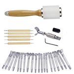 BANYOUR 20 PCS Leather Stamping Tool Leather Carving Working Saddle Making Tools DIY Leather Craft Stamps Set DIY Hammer