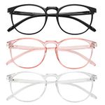 Przene 3 Pack Blue Light Blocking Glasses Women/Men,Retro Round Computer Glasses Anti Eye Strain/UV/Glare, Gaming Glasses. (Black/Crystal/Pink)