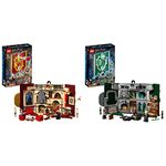 LEGO 76410 Harry Potter Slytherin House Banner Set, Hogwarts Castle Common Room Toy or Wall Display & 76409 Harry Potter Gryffindor House Banner Set