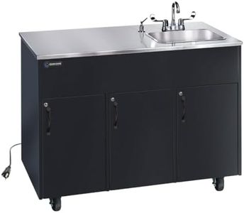 Ozark River Portable Sinks, Advantage S1D, Black Laminate Cabinet-Stainless Countertop, Hot Water Hand Washing Station with Countertop & Storage Space, NSF-Certified Portable Sink with Tanks & Wheels