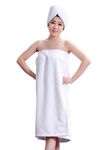 Moonlove Women's Towel Wrap Hair Turban Set Soft Microfiber Wearable Spa Shower Bath Wrap Strapless Cover Up Bathing Towel Tube Dress Bathrobe with Elasticated Back