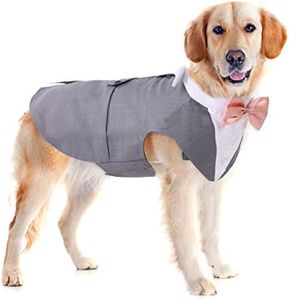 Dog Tuxedo Suit and Bandana Set,Small Medium Large Breeds Dog Wedding Attire Party,Gentle Pet Prince Costume with Detachable Bow Tie Collar,Cat Vest Shirt Dress-up Cosplay Apparel for Special Events