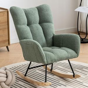 Whalemon Rocking Chair Nursery, Teddy Upholstered Glider Rocker with High Backrest, Reading Chair Modern Rocking Accent Chairs Glider Recliner for Living Room, Nursery, Bedroom,Light Green