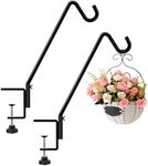 FEED GARDEN 2 Pack 14 Inch Deck Hook,Solid Steel Deck Hangers for Bird Feeders,Lanterns, Flower Basket and Suet Baskets with Clamp,Black