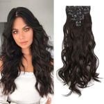 MISS LIRENN® Wavy Curly 16 Clip-in Hair Extensions, 24 Inch Length, 7 Pieces Full Head Set Very Soft Hair Extension, Brown Color, 165 Gram Weight (Brown)