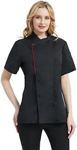 TopTie Women's Chef Coat with Contrast Piping Short Sleeve Chef Jacket Black