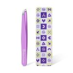 Expert Slant Tip Tweezers with Leather Case, GlamTweeler Sharp & Precision Stainless Steel Tweezer for Eyebrows, Facial Hair and Fine Hairs Removal (Violet)
