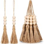 60 Pieces Jute Rope Tassel with 3 Wood Beads Hemp Rope Burlap Tassels for Closet Door Knob Christmas Tree Wedding Party DIY Craft Wood Beads Garland Project Home Decorations (Natural)