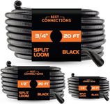 BEST CONNECTIONS (1/4" X 20 ft) (1/2" X 20 ft) (3/4" X 20 ft) Assorted Split Wire Loom Flex-Guard Convoluted Tubing – Protective Split Cable Sleeves/Conduit – Black
