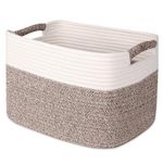 MicroIdeas Woven Organizer Basket, Small Organizing Bin, Rectangle Cotton Rope Basket for Hand Towel, Toys, Nursery, pantry Storage, Decor (White & Light Brown)