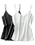 Ekouaer Womens Satin Tank Tops Silk Camisole V Neck 2 Pack Blouses Sleeveless Cami Shirt White & Black Medium