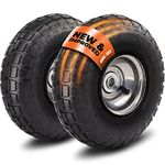 2 Pack 10” Heavy-Duty Replacement Tires and Wheels - 4.10/3.50-4” With 10” Inside Tube, 5/8” Axle, 1 3/4” Offset Hub, Double Sealed Bearings Suitable for Hand Truck, Dolly, and Gorilla Cart - By Rampro