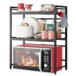 NETEL Expandable Microwave Shelf,3 Tier Microwave Stand,Microwave Oven Rack with 4 Hooks,Microwave Shelf Stand,Desktop Printer Shelf Rack, Bakers Rack,Kitchen Countertop Organiser Shelves