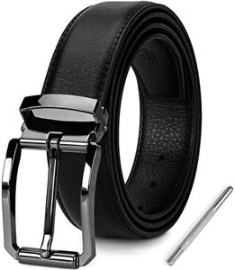 NEWHEY Cinturon Hombre Cuero Cinturones Piel Jeans Hombre Negro Hebilla Cinturon Hombre 3cm Ancho 115cm con Caja de Regalo.