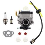 MCHNIC Carburetor with Fuel Line Filter Spark Plug Primer Bulb for Troy-Bilt TB575SS TB590BC TB146EC Walbro WYL-19-1 WYL-19 WYL-229 Shindaiwa T230 T230X T230XR-EMC Gas Trimmer 753-04296 753-04745