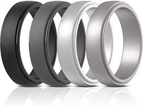 ThunderFit Silicone Rings for Men, Stepped Edge Rubber Wedding Bands - 1/4 Variety Multipack