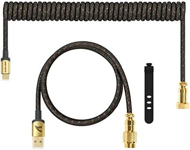 ATTACK SHARK Custom Coiled USB C to A Cable for Gaming Keyboard,Double-Sleeved Starlight Braided Cable with Detachable Metal Aviator 24K Gold Connector 1.7M-2.2M for Phone/PS4/Android/Xbox-Gray