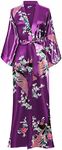 BABEYOND Women's Plus Size Kimono Robe Long Robes with Peacock and Blossoms Printed Plus Size Kimono Outfit (Dark Purple, 2X Plus)