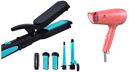 Havells HC4045 5 in 1 Hair Styler - Straightener, 19mm Curler, Crimper (Blue/Black) & HD2223 1200 Watts Foldable & Travel Friendly Hair Dryer, 3 Heat (Hot/Cool/Warm) Settings