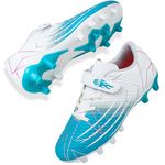 Mufanton Boys Football Boots Shoes Kids FG/AG Soccer Cleats Shoes Athletics Training Sport Running Shoes Professional Competition Indoor Outdoor Football Shoes for Teenage Unisex,White Blue,UK5