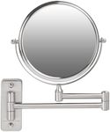 OVENTE 7" Wall Mounted Makeup Mirror with 1X/7X Magnification, Double Sided Magnifying Round Bathroom Vanity Mirror, 360° Swivel Design, Extendable and Folding Arm, Nickel Brushed MNLFW70BR1X7X