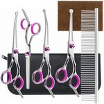 SUPERFA Dog Grooming Scissors with Safety Round Tip, 5Pcs 6-Inch Professional Pet Grooming Scissors Set, Stainless Steel Grooming Shears for Small Large Pet Dog Cat