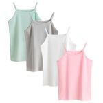 Anntry 2-8 Years Little Girls Solid Colors Soft Camisole Undershirts 4 Pack Kids Comfort Breathable Tank Tops