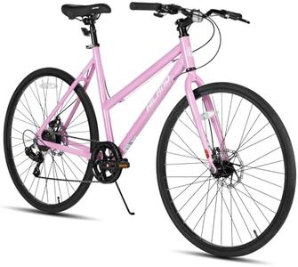 HILAND 700C Road Hybrid Bike, 7 speeds Bikes Urban City Commuter Bicycle with Disc Brake for Men Women Adult Comfortable Bicycle Pink
