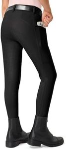 FitsT4 Sports Girls Riding Pants Full Seat Kids Equestrian Breeches High Waist Stretchy Youth Schooling Tights Zipper Pockets Black L