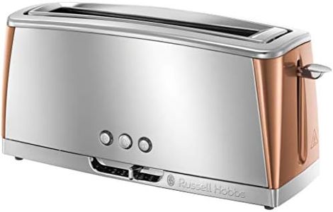 Russell Hobbs Luna Long Slot Toaster, Long Slice or Two Slice Stainless Steel Toaster with Copper Accents and Fast Toasting Technology, 24310