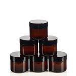 SHiZAK 60 ml 2 oz Amber Round Glass Jars with Black Lids and White Inner Liners Great Perfect for Cosmetics and Face Cream Lotion and Personal Care Products and More (Pack of 6)