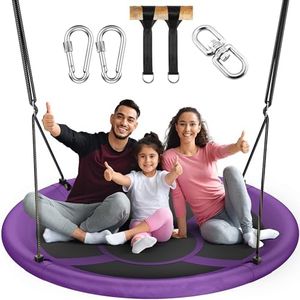 Everyfun 43" Saucer Tree Swing for Kids Adult, 700lbs Weight Capacity, Waterproof Flying Saucer Swing with Adjustable Hanging Straps, Swing Seats for Backyard Outdoor Indoor Playground, Purple