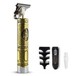 Cotify 2020 New Electric Pro Li Outliner Grooming Cordless Close Cutting T-Blade Trimmer For Men Household Baldheaded Hair Clippers Zero Gap Baldhead Beard Shaver Barbershop (Gold,Buddha Head)