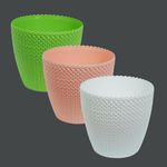 GREENON® Plant Pot 8 Inch Pack of 3 | Low Maintenance Gamla | Green,Pink,White Flower Pot | UnFadable | Suitable for Home Indoor and Balcony Plants | Virgin Plastic | UV Treated