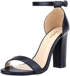 ZriEy Women's Chunky Block Strappy High Heel Pump Sandals Fashion Ankle Strap Open Toe Shoes Black Size: 6