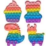 Yeefunjoy 4PCS Pop Bubble Fidget Toys Set,Push Rainbow Poppet Sensory Fidget toy, Dinosaur, Bear, Alpaca, Ice cream, Anxiety Autism Stress Relief, Favors Bags Filler Birthday Gift for Kids and Adults