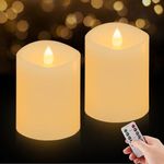 3x4 Flickering Flameless Candles Set of 2, 2AA Battery Life 600 Hours Battery Candles Flickering with Timer,4 inch Flameless Candles with Remote for Valentines Day Decorations Indoor/Outdoor, Ivory