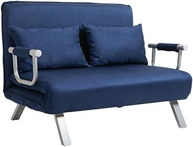 HOMCOM Canapé-lit canapé Convertible 2 Places déhoussable Grand Confort 2 Coussins fournis Pieds accoudoirs métal suède Bleu