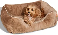 FUZI Luxury Dog Bed for Large Dog, Dog Couch with Washable Cover and Non-Slip Bottom, Cuddler Dog Bed Large, Calming Dog Bed, Large Modern Dog Bed with Faux Rabbit Fur Cover Large 40x32x10 Sand