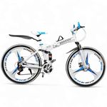 ROAD FASTARS X6 Series 21-Speed Gear Cycle for Men | Foldable 26-Inch Bicycle with 3-Spoke Alloy MacWheels, Dual Disc Brakes & Dual Suspension|Off-Road & City Riding Bike (White)