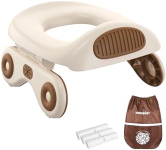 Smashier Potty for Travel - Foldable, Supports up to 110 lbs, with 24 Liners. Portable Toddler Potty Seat for Car Trips (Khaki)