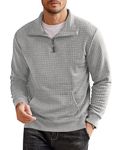 COOFANDY Men's 1/4 Zipper Sweatshirt Solid Soft Long Sleeve Collared Pullover Sweatshirt with Pocket Light Grey Small