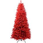 Kadunmina 5ft Artificial Red Christmas Tree for Home,Office and Party Decoration,Premium Hinged Spruce Red Halloween Xmas Tree with 624 Branch Tips Easy to Assemble Includes Metal Foldable Stand