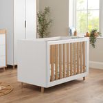 Tutti Bambini Fika Mini Baby Cot Bed - 3-in-1 Baby Crib, Toddler Bed & Day Bed, Convertible Baby Bed, Adjustable Mattress Height, From Birth to 4+ Years Cot Beds, White & Light Oak (120 cm x 60 cm)